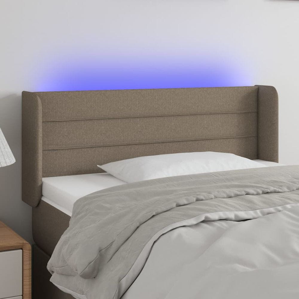 Vidaxl Čelo postele s LED sivohnedé 103x16x78/88 cm látka